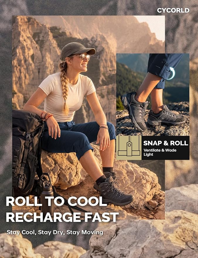 Cycorld Women's-Hiking-Pants-Convertible Quick-Dry-Stretch-Lightweight Zip-Off Outdoor Pants with 5 Deep Pockets