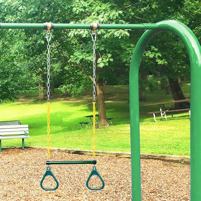 LadyRosian Gym Rings Trapeze Swing Bar 16", Heavy Duty 47" Chain Swing Set Accessories with Locking Carabiners, Monkey Bars for Backyard, Playground, Playroom