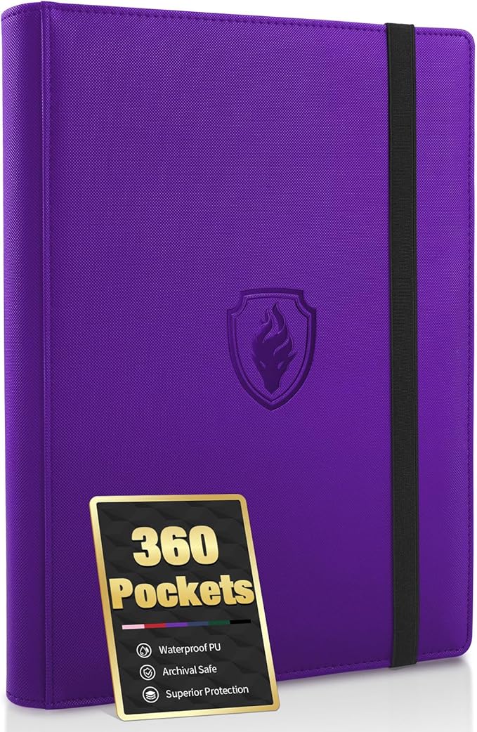 Premium 9 Pocket Card Binder for 360 Cards, Fabmaker PU Cover Trading Card Binder, Sturdy Card Collection Album, Sleek Card Holder Folders for Game Cards & Sports Cards, Purple