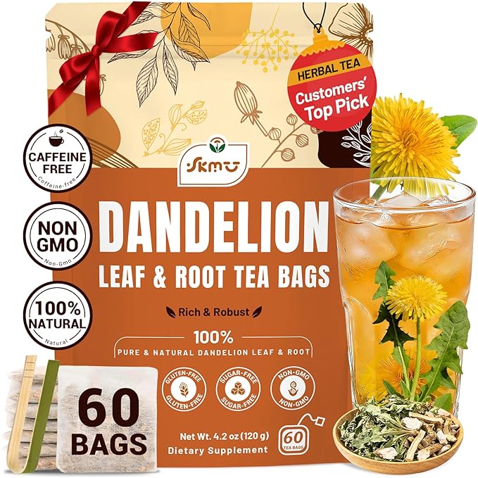 SKMTT Dandelion Root Tea Bags, 60 Count (2g/bag) – Natural Dandelion Leaf & Root Herbal Tea, Caffeine Free & Non-GMO, Roasted Earthy Flavor