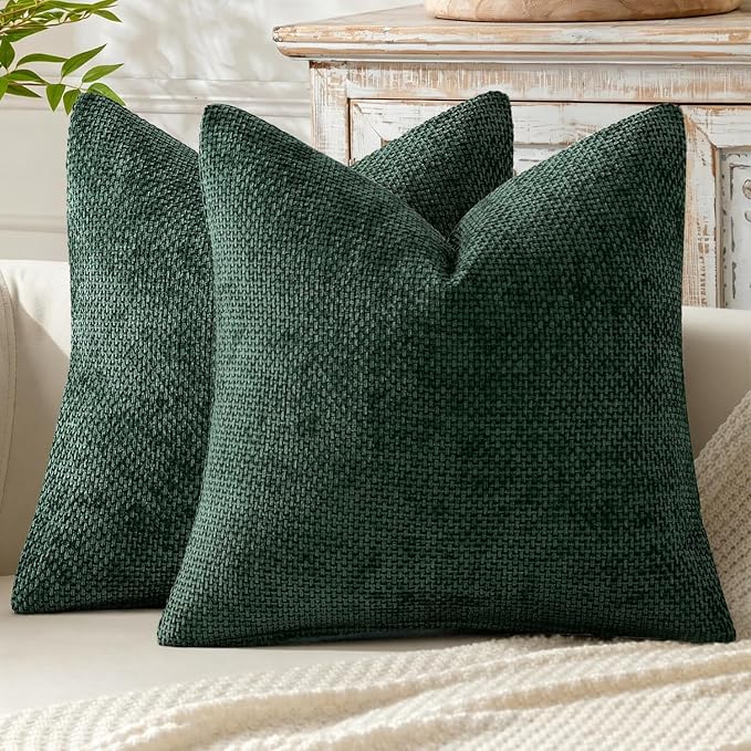 MIULEE Decorative Couch Throw Pillow Covers 20x20 in Christmas Green 2 Pack | Modern Boho Accent, Soft Chenille Pillow Covers, Farmhouse Cushion Cases for Home Decor Bed Sofa Living Room
