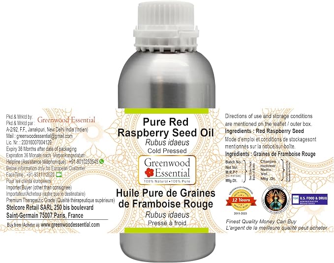 Greenwood Essential Pure Red Raspberry Seed Oil (Rubus idaeus) Cold Pressed 300ml (10 oz)
