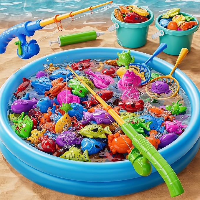 Magnet Fishing Game for Kids 3-5 4-8 - Fish Toys for Kids 3-5, Bathtub Floating Toy Fishing Pole, Water Table Pool with Rod Net, Bath Outdoor Gifts for Toddlers Baby Age 3 4 5 6 7 8 Year Old