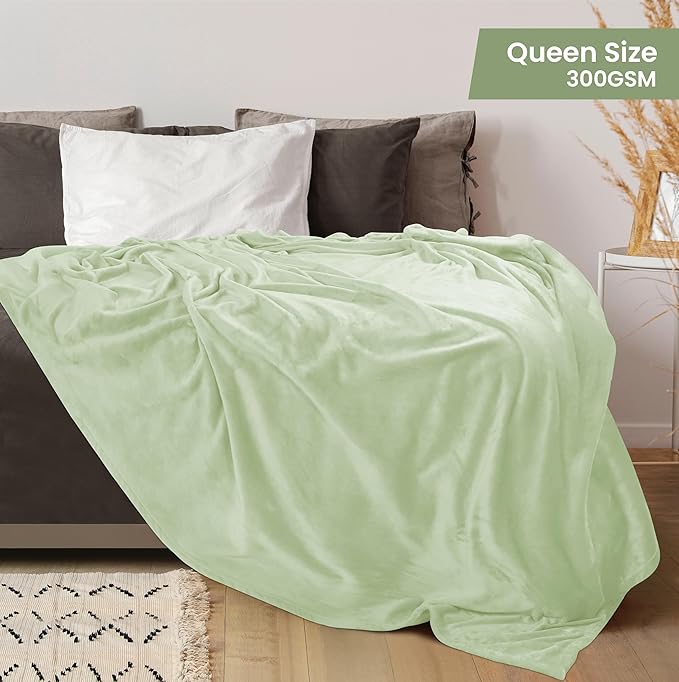 Utopia Bedding Soft Fleece Bed Blanket Queen Size Sage Green (90x90 Inch) | Microfiber Plush Warm Lightweight Breathable Cozy Blanket Anti-Static, All Season Use, Gift for Women and Men