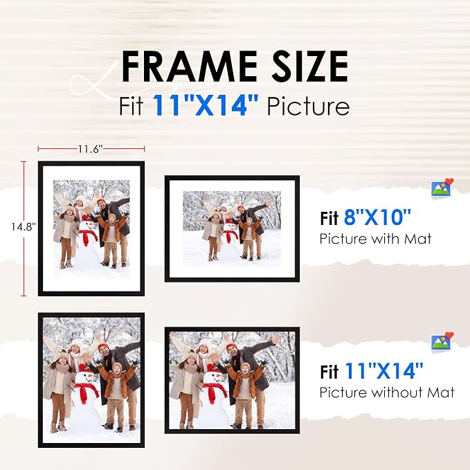FIXSMITH 11x14 Picture Frame Bulk-6 Pack, Photo Frame with HD Plexiglass, Display Pictures 8x10 with Mat or 11x14 Without Mat, Black Picture Frames Collage Wall Decor