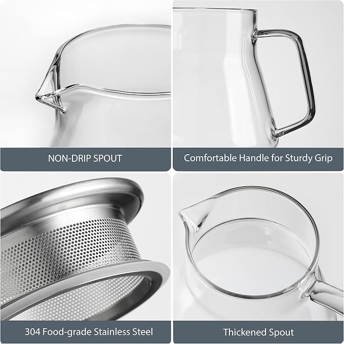CNGLASS Small Glass Teapot with Stainless Steel Filter Lid,15oz(450ml) Glear Tea Kettle Stovetop Safe,Borosilicate Glass Tea Pots for Blooming and Loose Leaf Tea