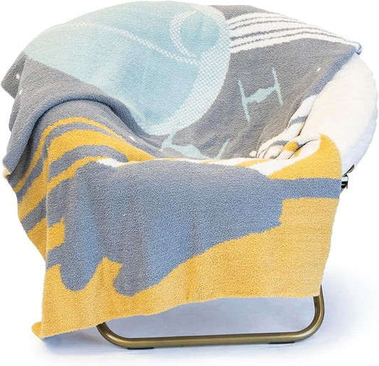 Star Wars Feather Knit Fluffy Throw Blanket - Death Star and Millennium Falcon Fuzzy Blanket Measures 50 x 60 inch, Super Soft Lightweight Bedding