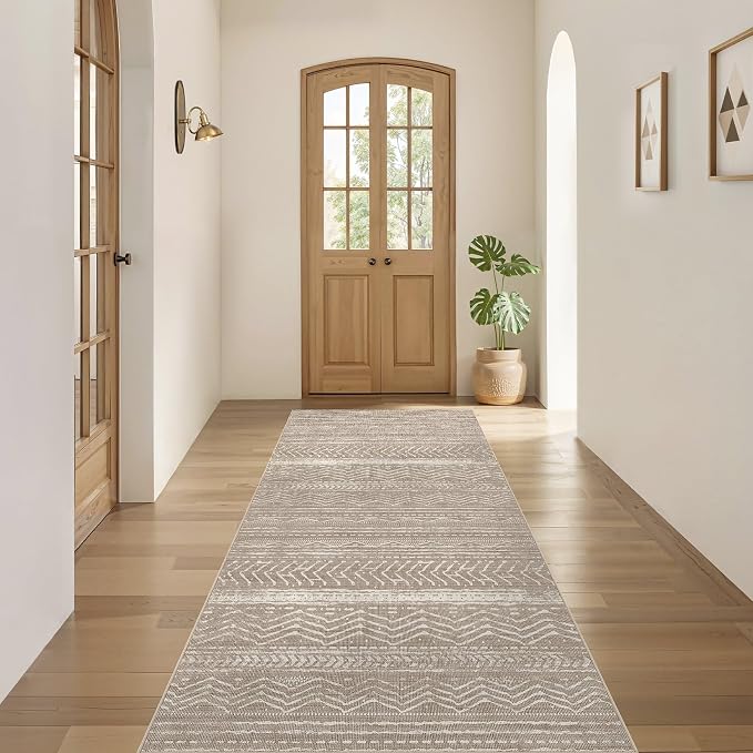 Nakagishi Boho 2x6 Runner Rug Machine Washable Rugs Non Slip Dark Brown | Soft Underfoot, Stain Resistant, Carpet for Bedroom/Kitchen/Entryway/Hallway, Bathroom Pet & Kid Friendly Moroccan Farmhouse