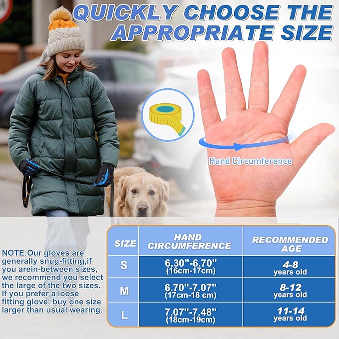 Sukeen Kids Winter Warm Gloves for Boys Girls Windproof PU Cold Weather Gloves Aged 4-14 Anti-Slip Gloves for Cycling Outdoor