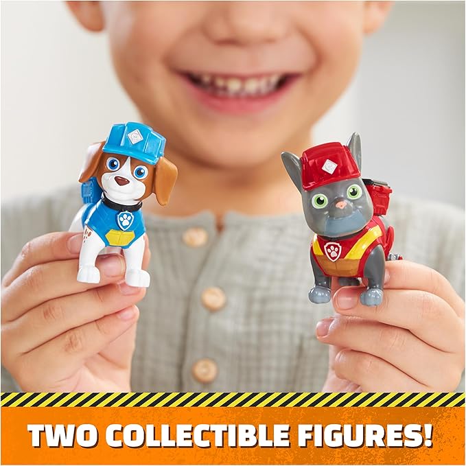 Rubble & Crew, Charger & Wheeler Action Figures, with Kinetic Build-It Sand & 2 Building Tools, PAW Patrol Kids Toys for Boys & Girls Ages 3 and Up
