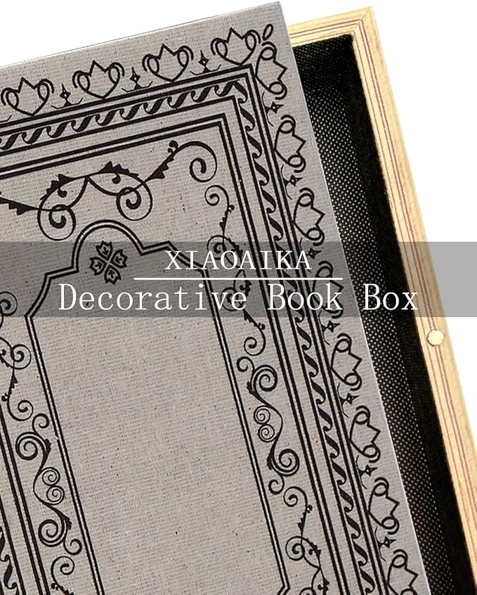 Decorative Wooden Book Box - Vintage Faux Book Boxes for Home Decor, Secret Storage with Magnetic Closure, Antique Style, Linen Cover Design, Perfect for Home Office Bookshelf, 10x7x1.6 Inches