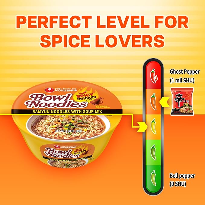 Nongshim Spicy Chicken Noodle Soup Bowl Soup Mix, 6 Pack, Korean-Style Ramen Noodle Instant Soup, Microwaveable