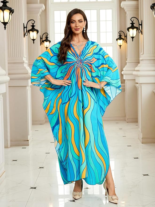 Mumu Dresses for Women Plus Size, Bohemian Kaftan Beach Cover Up Long Maxi Nightgown Soft Loungewear
