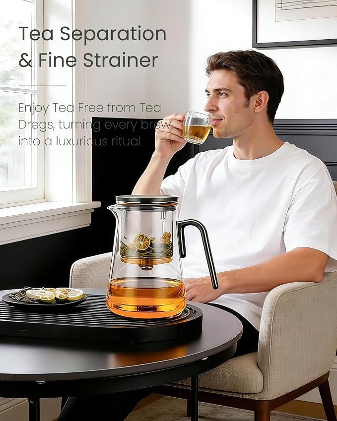 ZENS Enchanted Tea Pot with Magnetic Lid, Magic Glass Infuser Teapot for Loose Leaf Tea Steeper, Mess-Free Herbal Tea Maker, Tea Diffusers for Tea Lovers Ideal Gifts, 34oz (1000 ml)