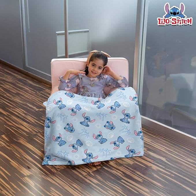 Cudlie Stitch Blanket | Lilo & Stitch Baby Blanket | Stich's Fleece Throw | Lilo & Stich's Newborn Blankets | 30" X 40" | Blue | Officially Licensed