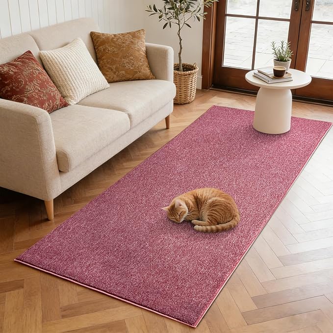 FinRèc 2x8 Washable Runner Rugs for Kitchen Hallway Bedroom, Low Pile Thin Rug Solid Color, Non-Slip Carpet Indoor for Home Decor (Red/White)