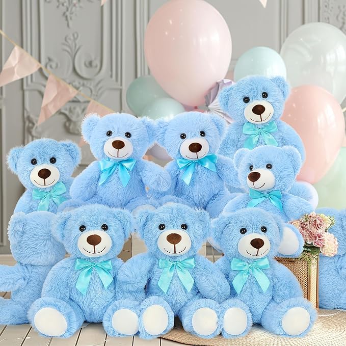 MaoGoLan Bulk Teddy Bear Baby Shower, 10 Packs Small Light Blue Teddy Bear Stuffed Animals in Bulk,13.5" Small Stuffed Bears Plush for Wedding,Birthday,Christmas, Party Decorations