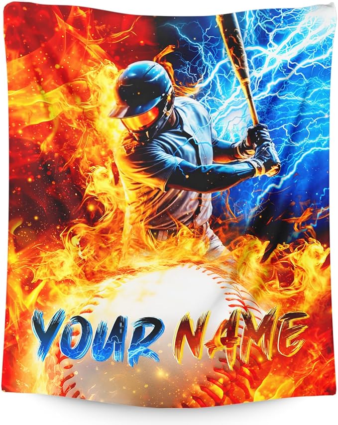 Baseball Blanket Gift for Boys Men Personalized Sport Theme Throw Blankets for Kids Adults, 60x80 Inches Lightweight Cozy Cool Custom Throw for Sofa Couch Bed Office