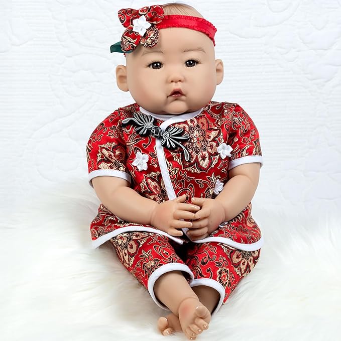 Paradise Galleries 20 Inch Asian Realistic Reborn Baby Girl Doll with Panda Outfit and Lovely Red Headband Gift Set for Kids – Baby Mei