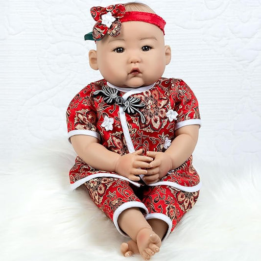 Paradise Galleries 20 Inch Asian Realistic Reborn Baby Girl Doll with Panda Outfit and Lovely Red Headband Gift Set for Kids – Baby Mei
