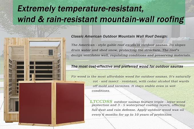 LTCCDSS Full Spectrum Outdoor Infrared Sauna 2 Person, Fir Wood Far Infrared Low EMF Sauna Room for Home, Withstand Outdoor Temp -5℉-104℉| Chromotherapys-Bluetooth Speakers