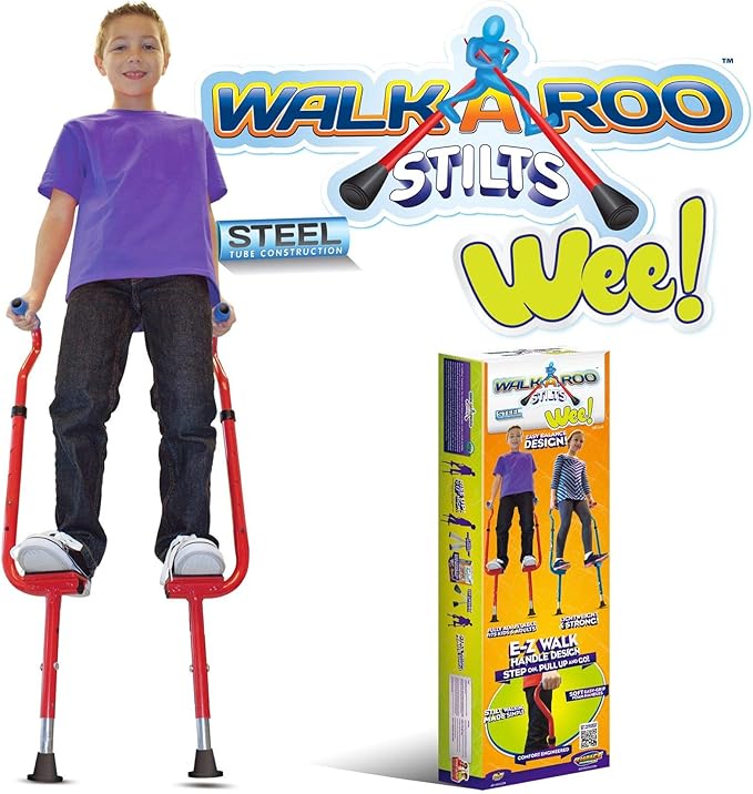 Original Walkaroo Steel 'Wee' Balance Stilts with Adjustable Height for Little Kids & Beginners (Ages 4+ and up to 120 lbs) For Active Play & Excercise; comes in Assorted Colors (Red or Blue)
