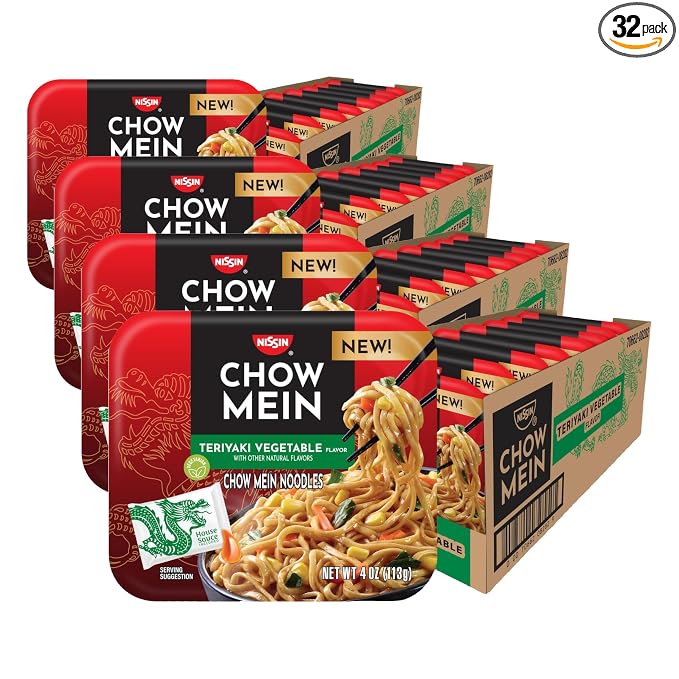 Nissin Chow Mein Noodles, Teriyaki Vegetable, 4 Ounce (Pack of 32)