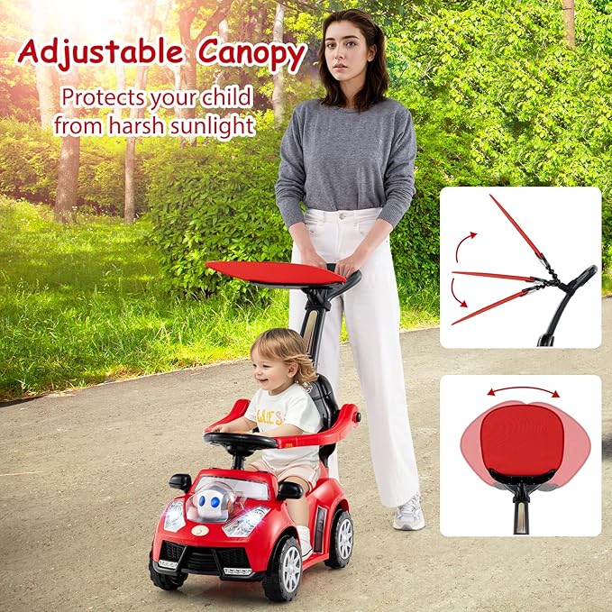 HONEY JOY Ride On Push Car for Toddlers, Alien Theme Ride On Car Sliding Car w/Steering Wheel, Music & Lights, Under Seat Storage, No Batteries, Kids Ride On Toys for Boys and Girls (Red)
