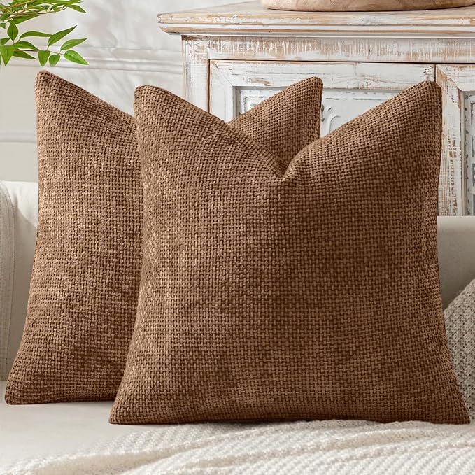 MIULEE Decorative Couch Throw Pillow Covers 20x20 in Golden Brwon 2 Pack | Modern Boho Neutral Accent Pillows, Soft Chenille Pillow Covers, Farmhouse Cushion Cases for Home Decor Bed Sofa Living Room