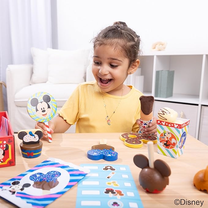 Melissa & Doug Disney Snacks & Popcorn Wooden Play Food Set – 24 Pieces | Mickey Mouse, Minnie, Wooden Toy for Boys and for Girls 3+ - FSC Certified
