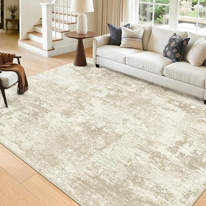 RELEANY Washable 5'x7' Abstract Area Rug for Living Room Cream Beige | carpet for bedroom, kitchen, office, hallway and entryway, printed pattern, non-slip, soft, stain-resistant, easy to clean