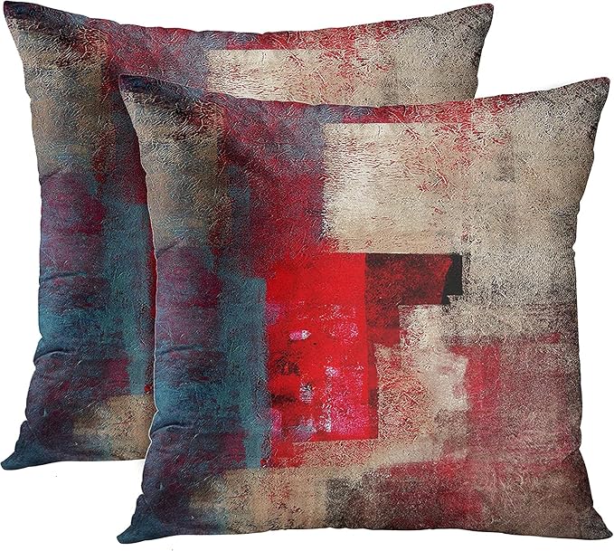 Emvency Throw Pillow Covers Set of 2, 16 x 16 Inch, Red Brown and Gray | Modern Abstract Painting Outdoor Decorative Square Pillow Cases Couch Cushion Case for Couch Bed Sofa Living Room Home Decor