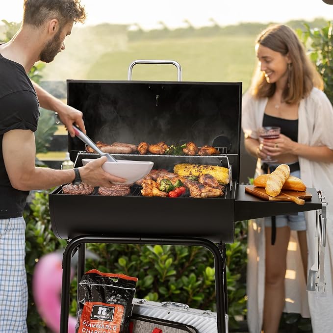 Royal Gourmet CC1830 28 Inch Barrel Charcoal Grill with Warming Rack | Outdoor BBQ Grill with 626 Sq. In. Grilling Space, Side Shelf, for Backyard, Patio and Parties, Black