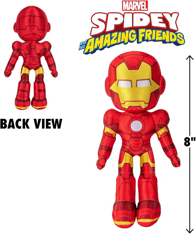 Marvel Spidey and His Amazing Friends 8" Iron Man Plush - Spider-Man Stuffed Animal Toy Figure - Officially Licensed - Spider-Verse Easter Basket Stuffer Gift for Kids, Boys, Girls
