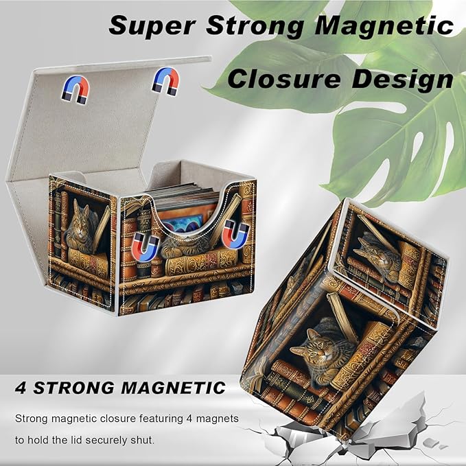 Card Game Storage Box for TCG Commander Deck Box MTG Card Box Organizer Trading Card Case TCG Card Storage Box Magnetic Closure Creative Pattern, Cat Books On Top Of Bookshelf