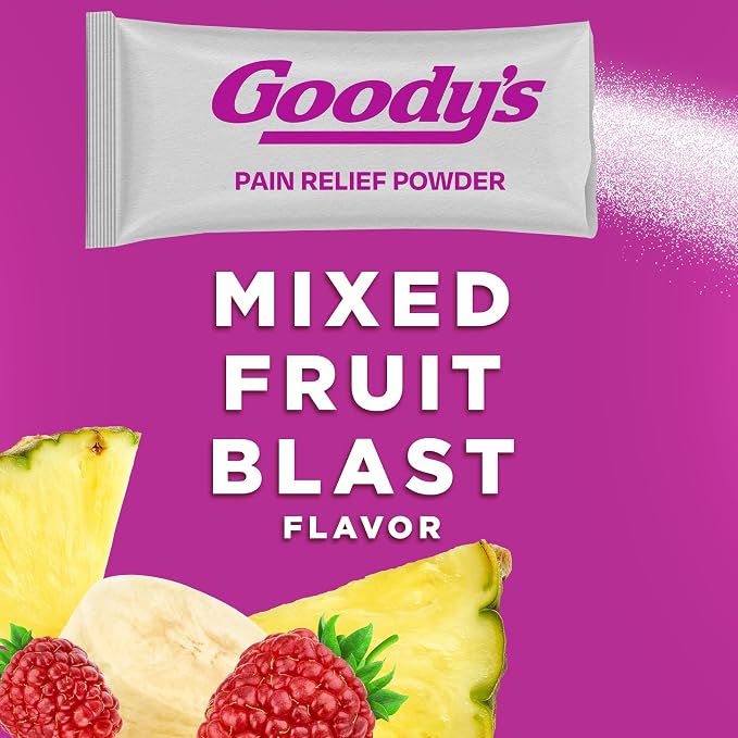 Goody's Headache Powder, Triple Action Fast-Acting Formula Headache Relief with Aspirin, Acetaminophen & Caffeine, Mixed Fruit Blast Flavor, 4 Powder Sticks, 6 Pack