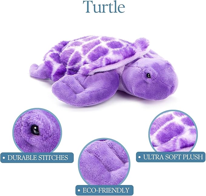 The Petting Zoo Purple Sea Turtle Stuffed Animal Plushie, Gifts for Kids, Scoopz Sealife Animals, Purple Tortoise Plush Toy 8 Inches