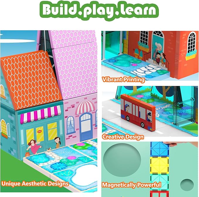 Magnetic Tiles Toddler Toys Fairytale Town Road Set, Magnetic Blocks Montessori Sensory Educational Learning Building Magnet Toys for 3 4 5 6 Year Old Boys Girls, Kids Preschool Classroom Must Haves