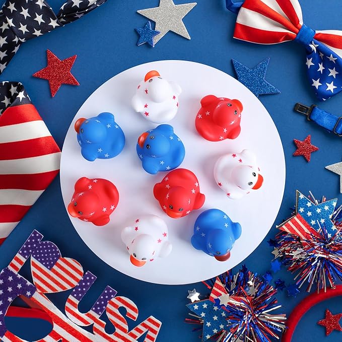 36 Pcs Patriotic Rubber Ducks, 4th of July Rubber Duck,2 Inch Red White Blue Star Float Ducky for Independence Day,Memorial Day Baby Shower Pool Party
