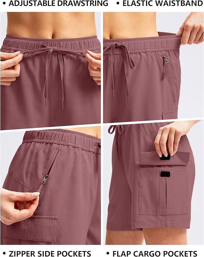 SANTINY Women's 5''/ 7''/9'' Hiking Cargo Shorts Quick Dry Lightweight Summer Shorts for Women Athletic Golf Zipper Pockets
