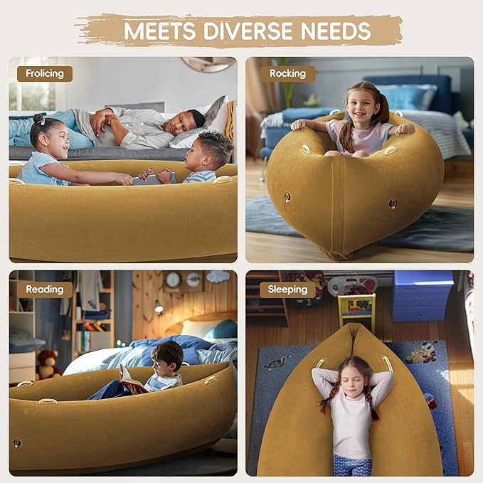 OUTREE Sensory Chair for Kids,60" Includes Electric Air Pump,Inflatable Sensory pod for Children, Sensory Toys for Kids with Autism,Sensory Peapod,Brown