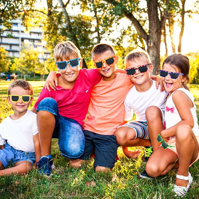 KIMOBER 12 Pack Pixel Sunglasses,6 Colors Pixelated Mosaic Gamer Glasses for Photo Props Party Favors
