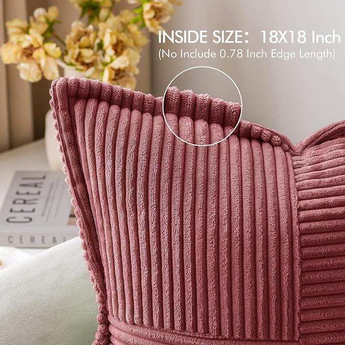 MIULEE Decorative Throw Pillow Covers for Couch 18x18 Inch Cranberry Red | Boho Broadside Striped Patchwork Pillow Covers, Soft Corduroy Cushion Cases, For Sofa Bed Livingroom Home Decor