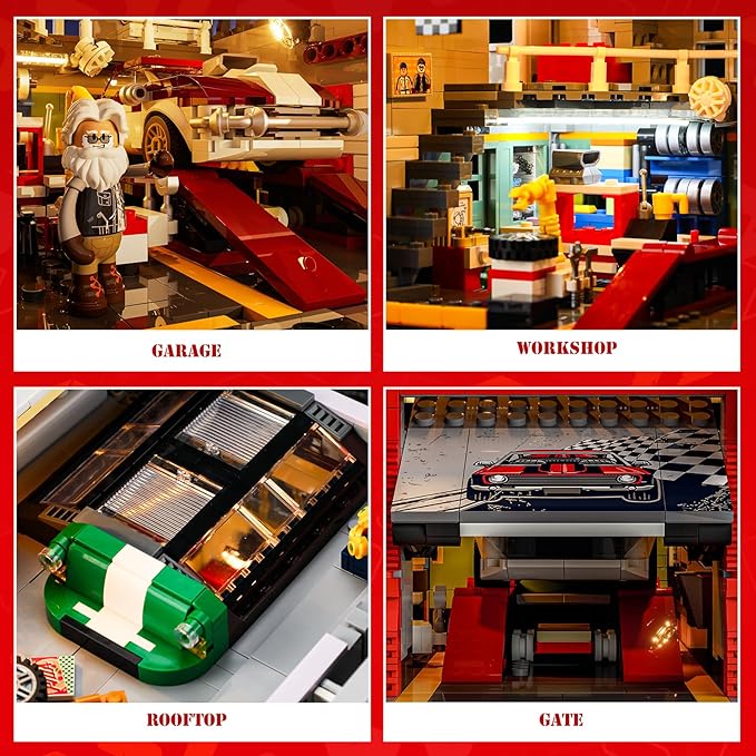 Street MOD Garage Lighting Building Bricks Set - Street Fusion City Car Modification Shop Modular Building Collection Kit 1935 Pcs for Adults & Teen & Car Lovers