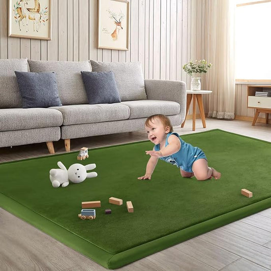 Baby Play Mat for Floor Nursery Muscle Mat Area Rug Playroom Rug 79"x118" Elastic Foam 1.3" Thick Crawling Mat for Babies,Toddlers(Moss Green)