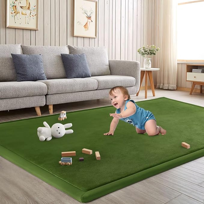 Baby Play Mat for Floor Nursery Muscle Mat Area Rug Playroom Rug 50"x50" Elastic Foam 1.3" Thick Crawling Mat for Babies,Toddlers, Infants,Kids (Moss Green)
