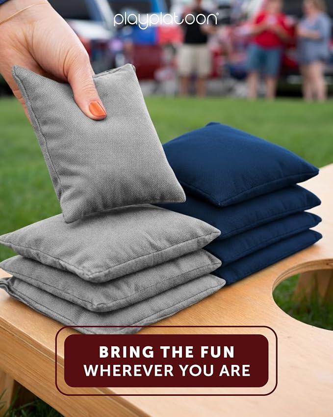 Play Platoon Cornhole Bags Weather Resistant- Set of 8 Regulation Bean Bags for Tossing- Official Professional Size & Weight Corn Hole Bags Two Color All Weather Cornhole Beans Bag Set with Tote Bag