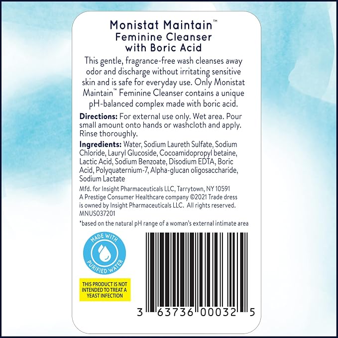 Monistat Boric Acid Feminine Wash, Fragrance-Free Intimate Wash for Women with Gentle pH-Balanced Formula, 10 Fl Oz