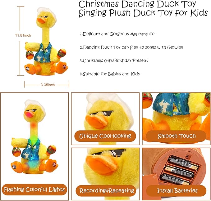 LUKETURE Dancing Toy,Dancing Cactus, Dancing Duck, Interactive Toy for Kids,Toddlers,Children Having Fun (Yellow-3)