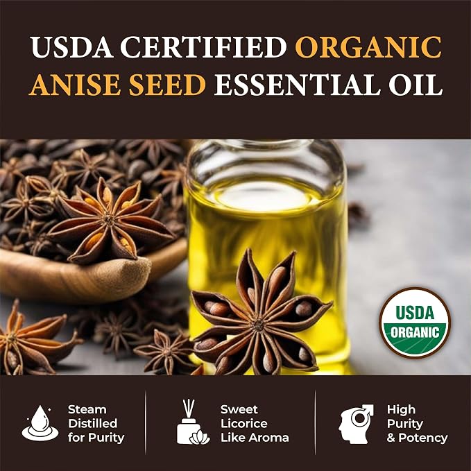 Anise Seed Organic Essential Oil - Steam Distilled Pure Pimpinella Anisum Oil for Aromatherapy, Diffusers, Soap Making, Candle Making, Cosmetic Formulations Massage DIY Personal Care - Spain - 1 Fl Oz